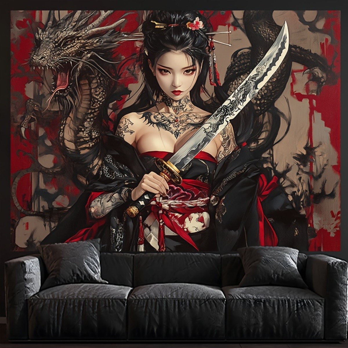 Wall Scroll Tapestry - Anime Fantasy Dragon Woman Tapestry Wall