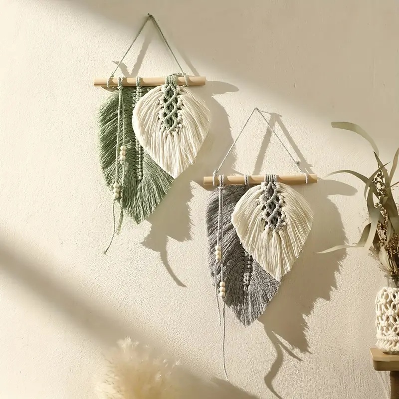 Wall Scroll Tapestry - Handgemaakte macrame blad muur opknoping, Boho